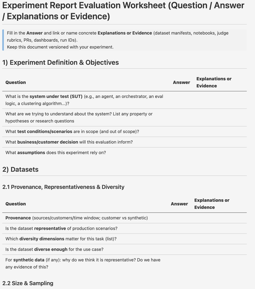 Evaluation worksheet example