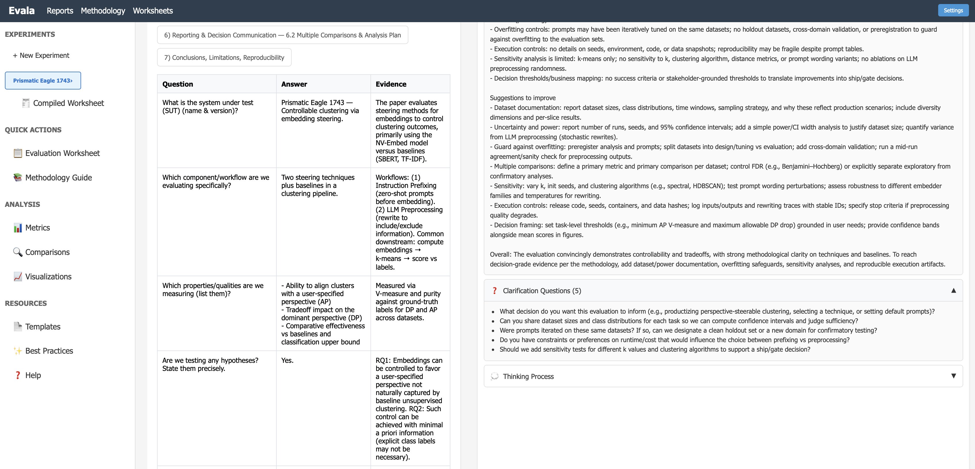 Worksheet filled by agent